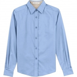 Light Blue/Light Stone Port Authority Long Sleeve Easy Care Custom Shirt 