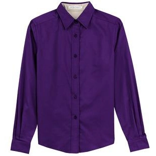 Purple/Light Stone Port Authority Long Sleeve Easy Care Custom Shirt 