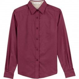 Burgundy/Light Stone Port Authority Long Sleeve Easy Care Custom Shirt 