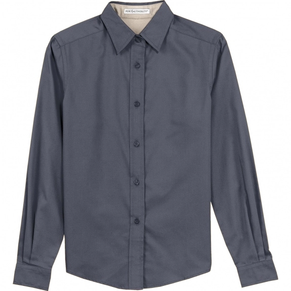 Steel Grey/Light Stone Port Authority Long Sleeve Easy Care Custom Shirt 