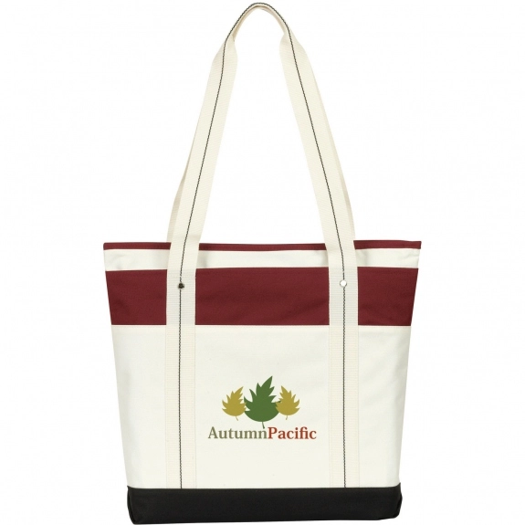 White/Burgundy Atchison Hamptons Weekend Imprinted Tote