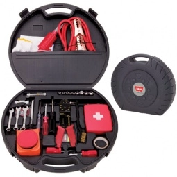151 Piece Emergency Promotional Auto Tool Kit in Tire Shaped ABS Case