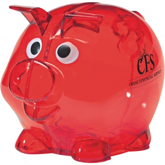 Translucent Red - Mini Plastic Promotional Piggy Bank