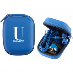 Blue Custom Cell Phone Chargers w/ Earbuds Travel Kit