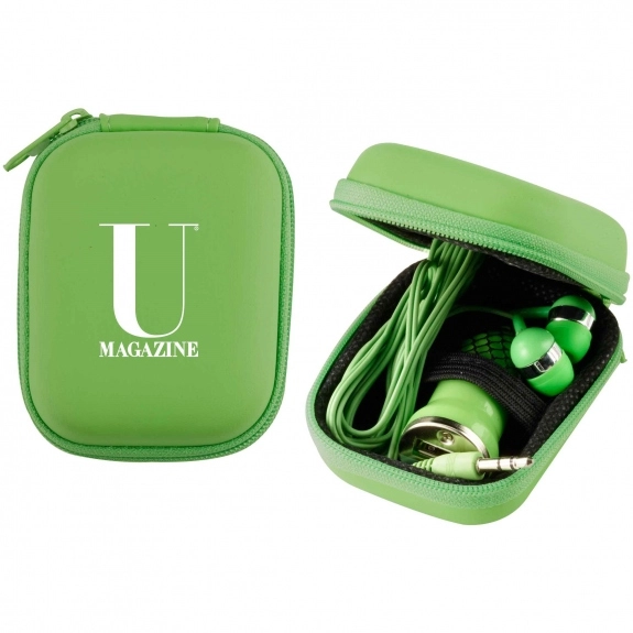 Lime Green Custom Cell Phone Chargers w/ Earbuds Travel Kit