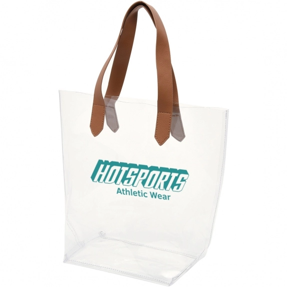 Clear - Clear Promotional Tote Bag w/ Leatherette Handles