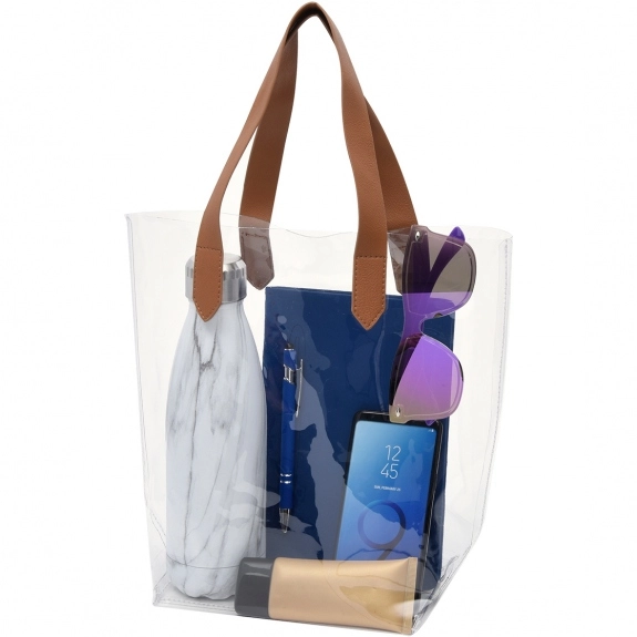 Propped - Clear Promotional Tote Bag w/ Leatherette Handles