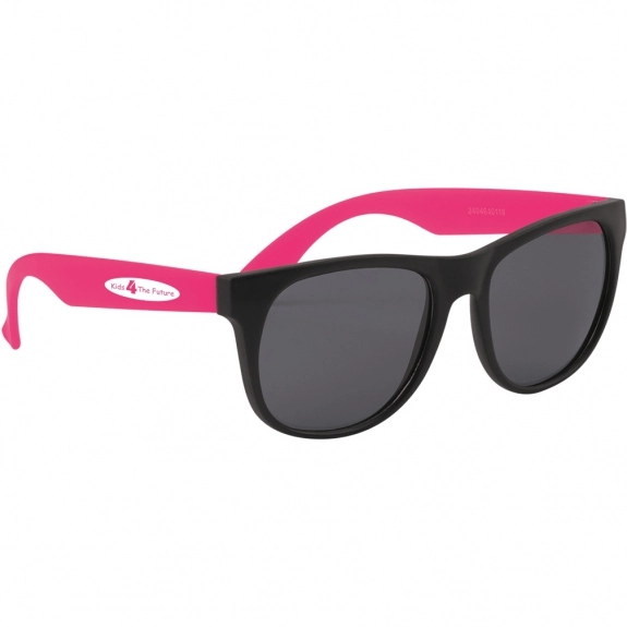 Black / Pink Rubberized Black Frame Custom Sunglasses - Youth