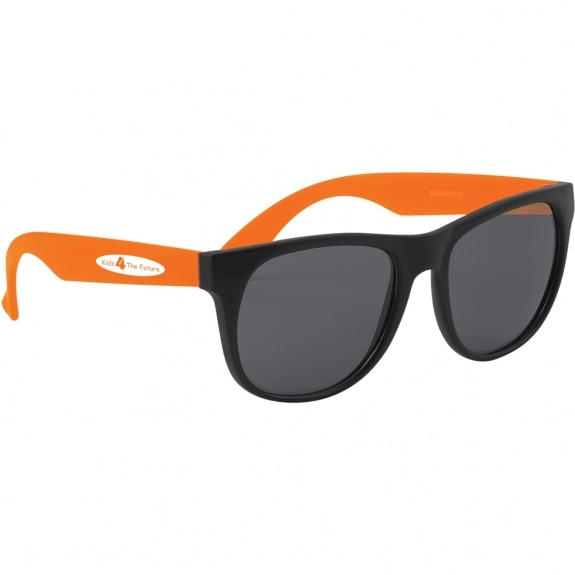 Black / Orange Rubberized Black Frame Custom Sunglasses - Youth