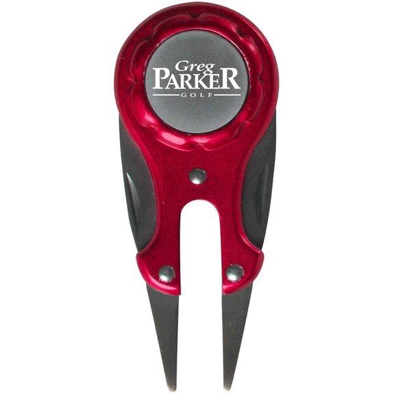 Metallic Red Gimme Promotional Divot Repair Tool w/ Magnetic Ball Marker