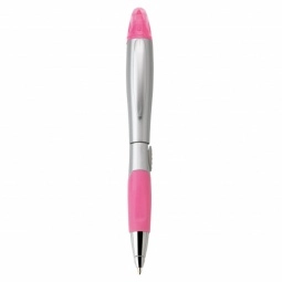 Silver/Pink Blossom Ballpoint Promotional Pen & Highlighter w/ Comfort Grip