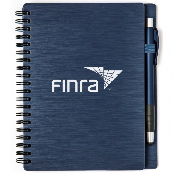 Indigo Blue Metallic Textured Custom Notebooks w/ Stylus Pen