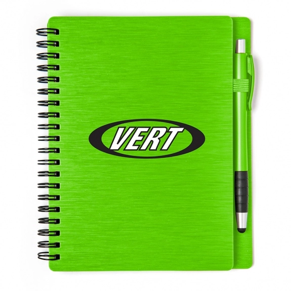 Lime Green Metallic Textured Custom Notebooks w/ Stylus Pen - 5"w x 7"h