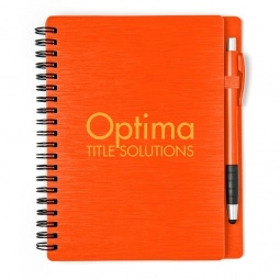 Orange Metallic Textured Custom Notebooks w/ Stylus Pen - 5"w x 7"h