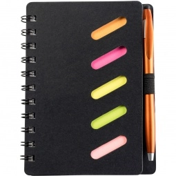 Metallic Orange Spiral Bound Custom Notebook w/ Sticky Notes & Stylus Pen 
