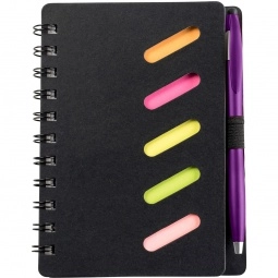 Metallic Purple Spiral Bound Custom Notebook w/ Sticky Notes & Stylus Pen 