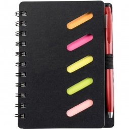 Metallic Red Spiral Bound Custom Notebook w/ Sticky Notes & Stylus Pen 