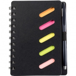 Metallic Black Spiral Bound Custom Notebook w/ Sticky Notes & Stylus Pen 