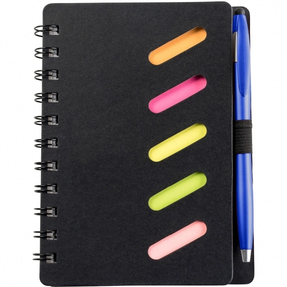 Metallic Blue Spiral Bound Custom Notebook w/ Sticky Notes & Stylus Pen 