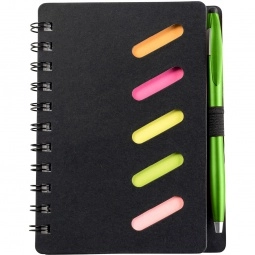 Metallic Green Spiral Bound Custom Notebook w/ Sticky Notes & Stylus Pen 