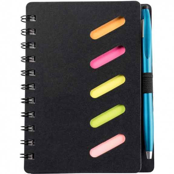 Metallic Light Blue Spiral Bound Custom Notebook w/ Sticky Notes & Stylus 