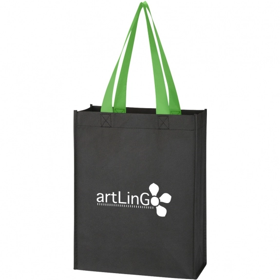 Black / Lime - Two-Tone Promotional Tote Bag - 9.5"w x 12"h x 4.5"d