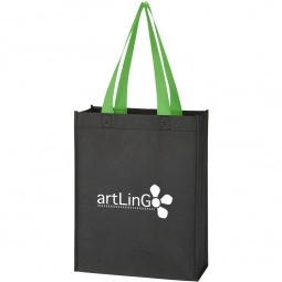 Black / Lime - Two-Tone Promotional Tote Bag - 9.5"w x 12"h x 4.5"d
