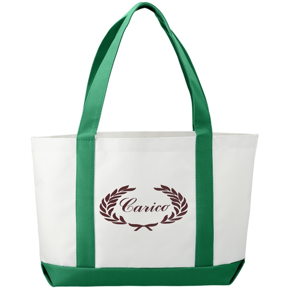 White / Green Large Promotional Boat Tote - 18"w x 11.25"h x 3.75"d
