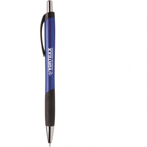 Blue - Metallic Click Custom Pen w/ Rubber Grip