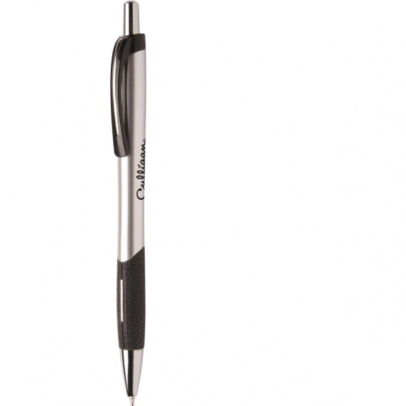Silver - Metallic Click Custom Pen w/ Rubber Grip