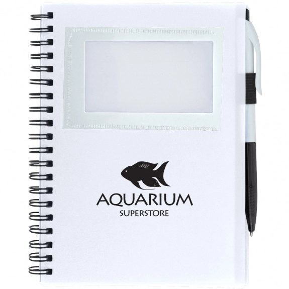Frosted White - Spiral Bound Custom Notebook w/ Business Card Window