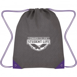 Grey / Purple Non-Woven Heathered Customized Drawstring Backpack - 13.87"w 