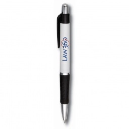 Black Full Color Two-Tone Retractable Promotional Pen w/ Rubber Grip