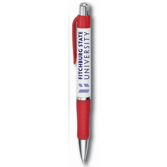 Red Full Color Two-Tone Retractable Promotional Pen w/ Rubber Grip