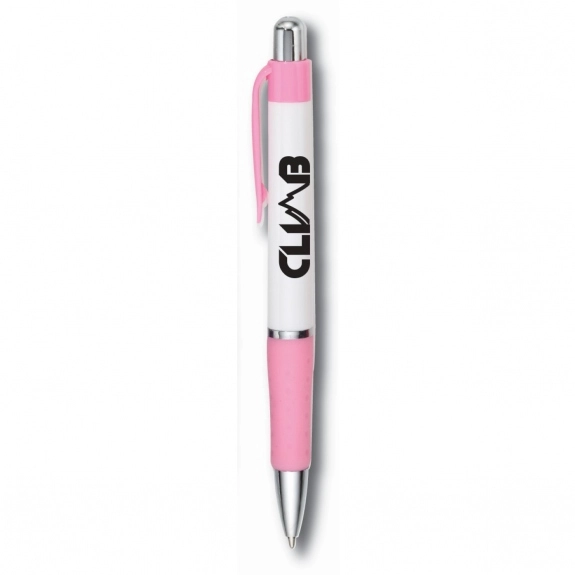Pink Full Color Two-Tone Retractable Promotional Pen w/ Rubber Grip