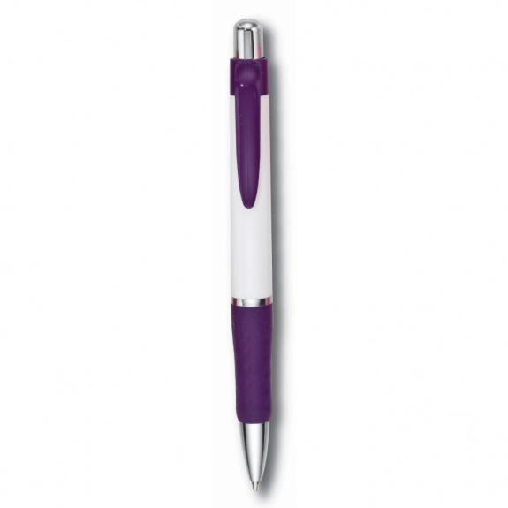 Purple Full Color Two-Tone Retractable Promotional Pen w/ Rubber Grip