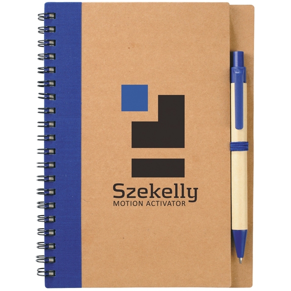 Blue Eco Custom Spiral Notebook w/ Pen - 5"w x 7"h