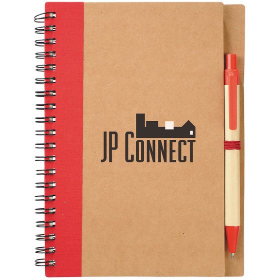 Red Eco Custom Spiral Notebook w/ Pen - 5"w x 7"h