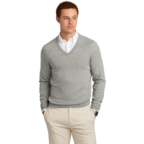 Front - Brooks Brothers&#174; Cotton Stretch Custom V-Neck Sweater - Men's