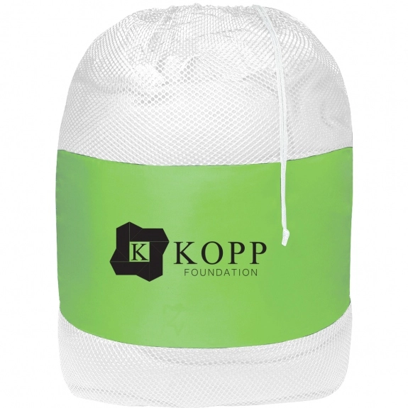 White/Lime Green Drawstring Mesh Custom Laundry Bags