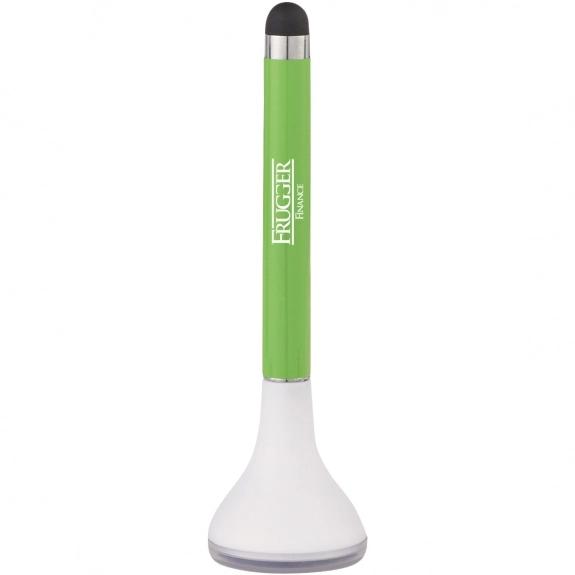 White/Lime Green Stylus Custom Pen Stand w/ Promotional Screen Cleaner