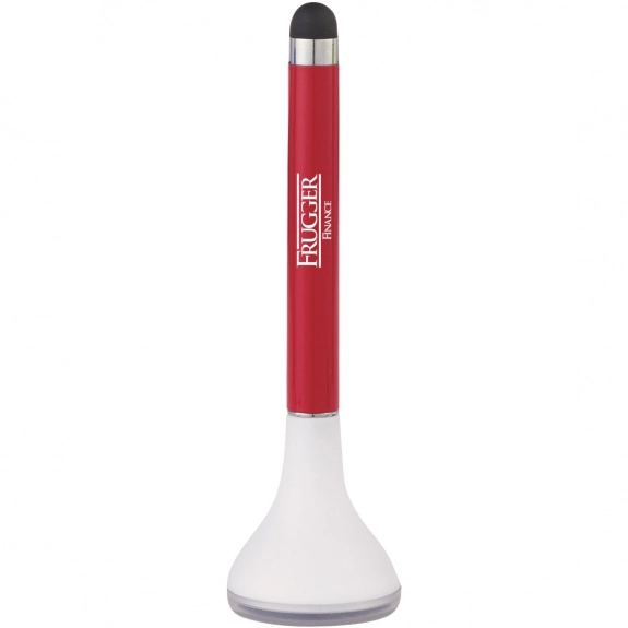 White/ Red Stylus Custom Pen Stand w/ Promotional Screen Cleaner