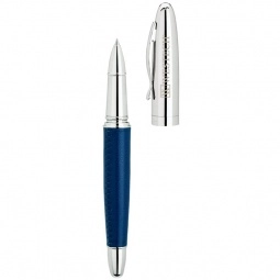 Blue Bettoni Nickel Finished Rollerball Imprinted Pen w/ Leather Barrel