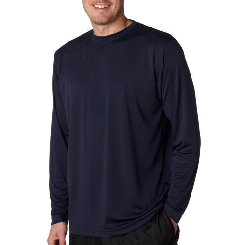 Navy Blue UltraClub Long-Sleeve Micro Fabric Logo T-Shirt - Men's - Colors