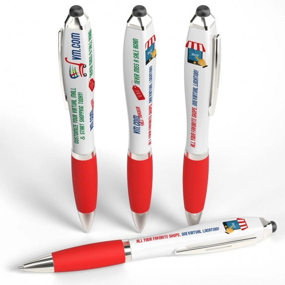 White / Red Full Color Squared Promotional Stylus Pen