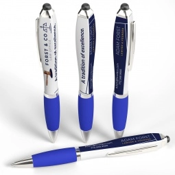 White / Dark Blue Full Color Squared Promotional Stylus Pen