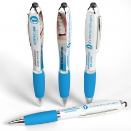 White / Light Blue Full Color Squared Promotional Stylus Pen