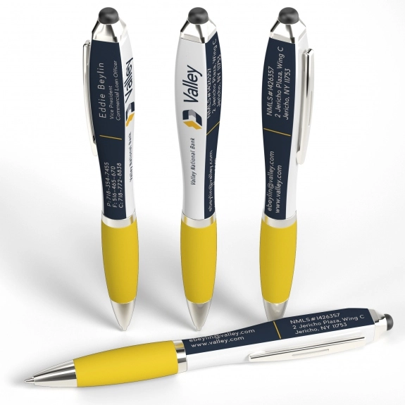 White / Yellow Full Color Squared Promotional Stylus Pen