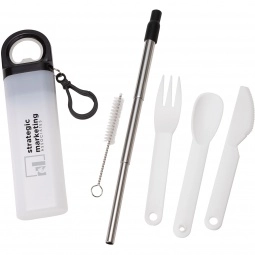 Black 3-in-1 Reusable Custom Straw & Cutlery Set