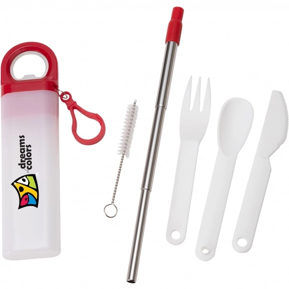Red 3-in-1 Reusable Custom Straw & Cutlery Set